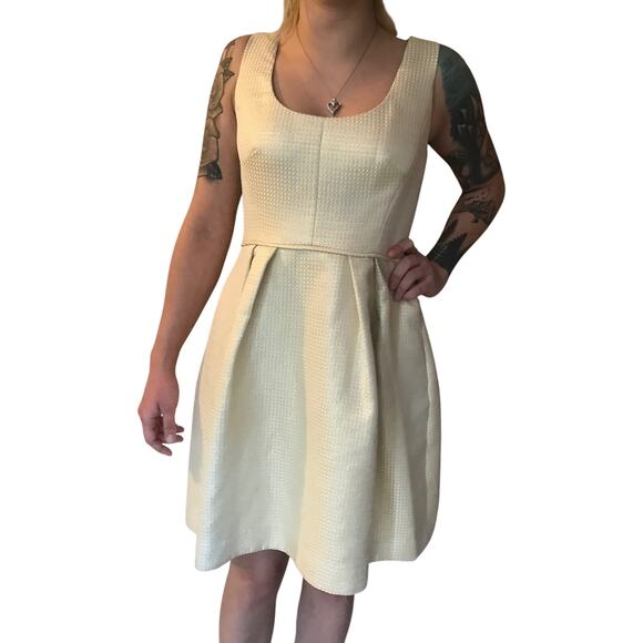 Shoshanna Liana Metallic Gold White Fit&Flare Dress size 6 - Picture 1 of 13